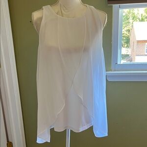 New York & Company White Layered Blouse